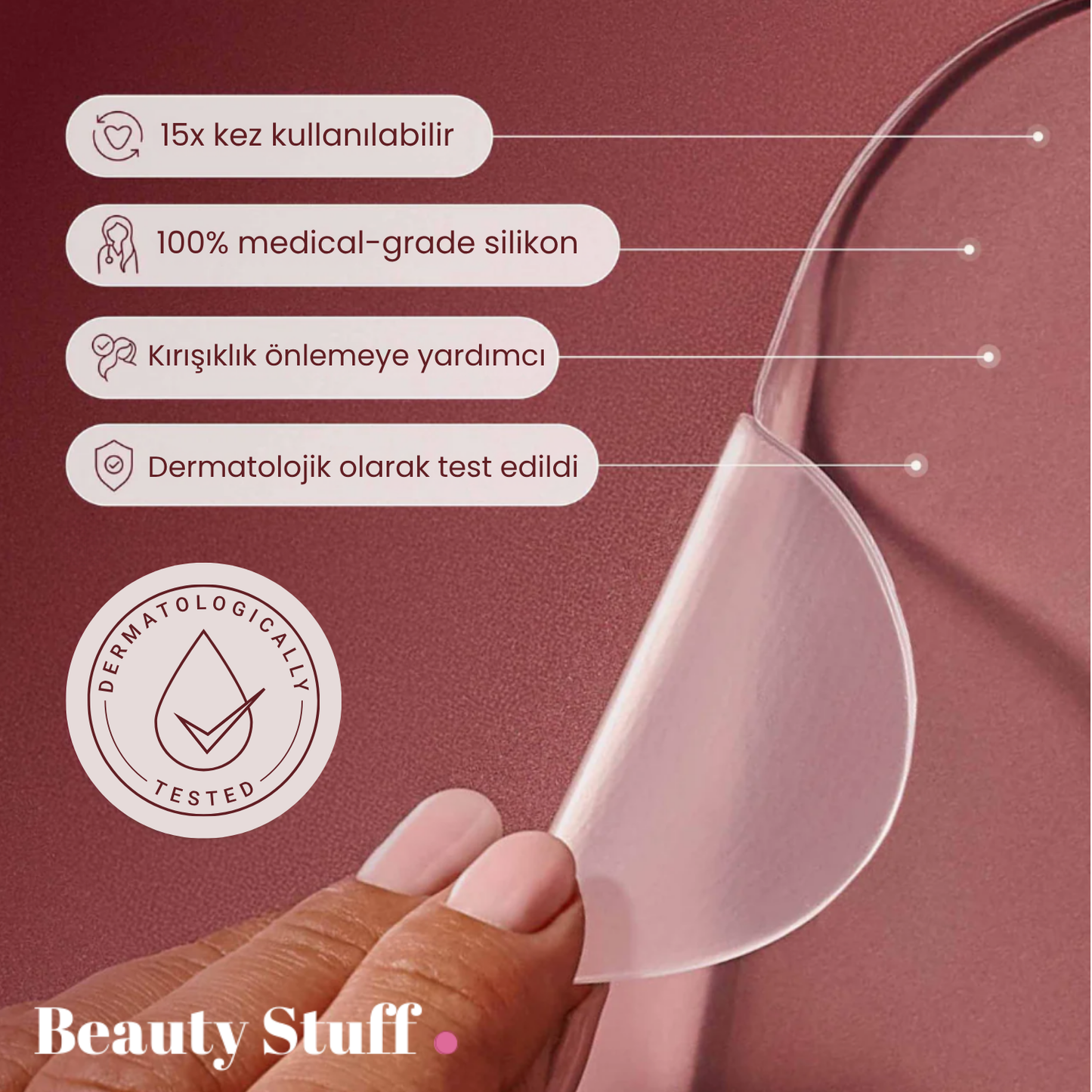 Dekolte Bölgesi Kırışıklık Gidermeye Yardımcı Ped - 100 % Medikal Silikon - Chest Wrinkle Patch