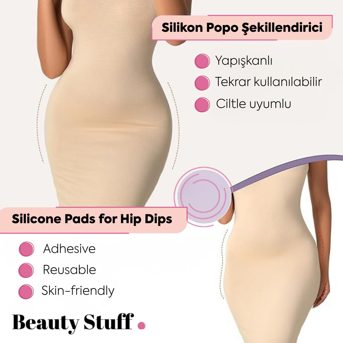 Popo Şekillendirici Silikon Ped - Hip Dip Enhancer Pads - Basen Dolgunlaştırıcı - Yapışkanlı